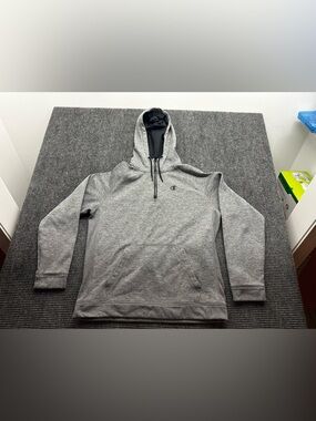 Men’s Gray Champion 1/4 Zip Long Sleeve Pull Over Hooded Hoodie Sweatshirt Sz LG